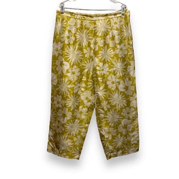 Vintage 2000’s Robbie Bee Silk Chartreuse Floral Pants - Picture 1 of 5